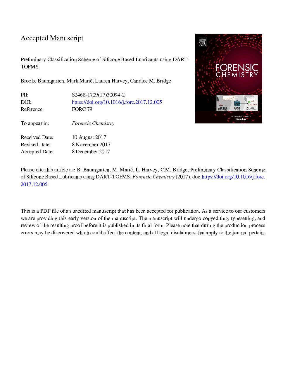 Preliminary classification scheme of silicone based lubricants using DART-TOFMS