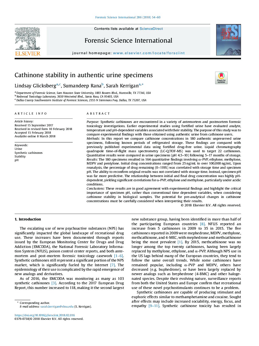 Cathinone stability in authentic urine specimens