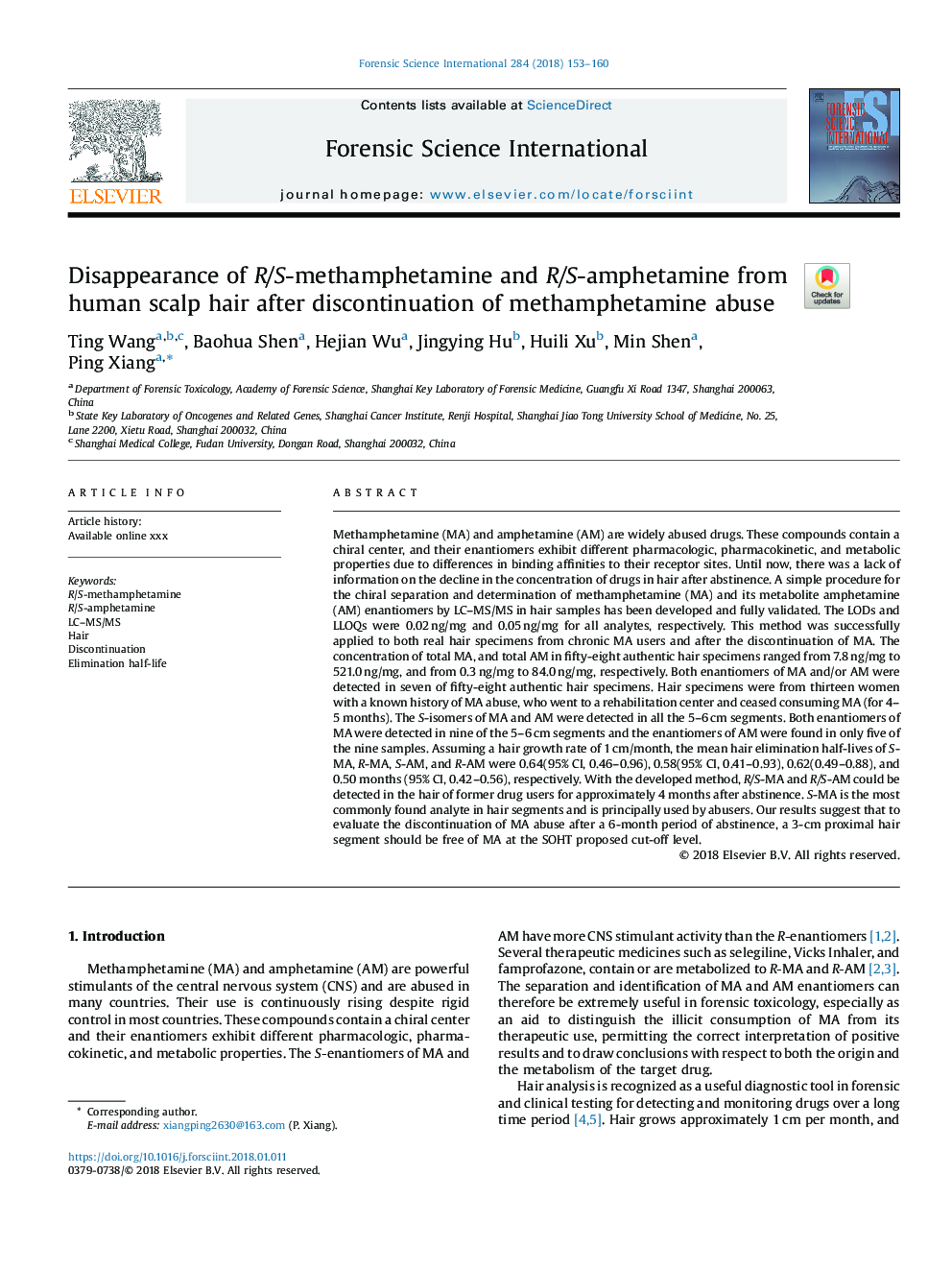 Disappearance of R/S-methamphetamine and R/S-amphetamine from human scalp hair after discontinuation of methamphetamine abuse