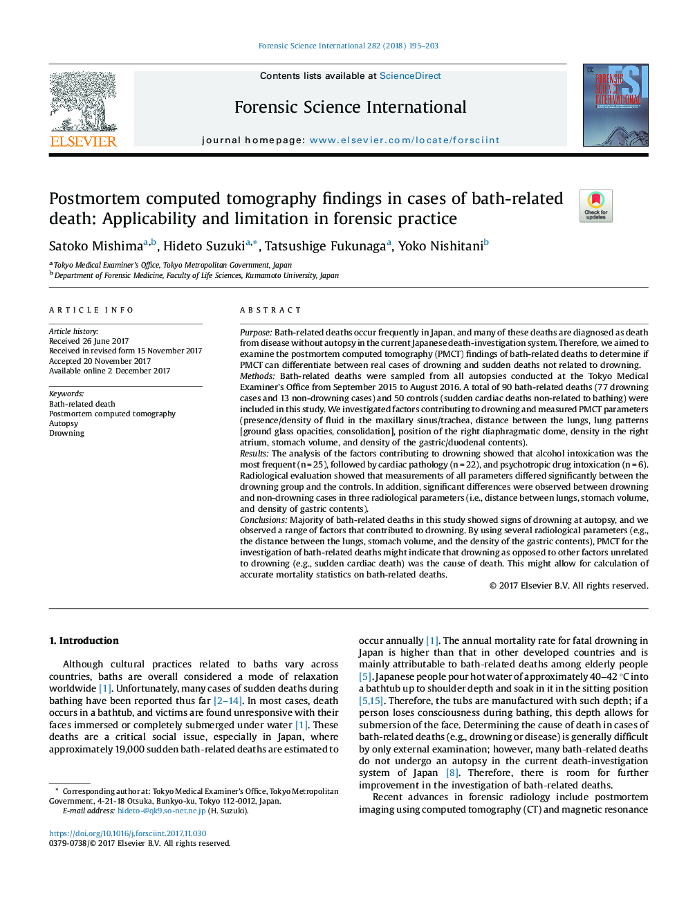 Postmortem computed tomography findings in cases of bath-related death: Applicability and limitation in forensic practice