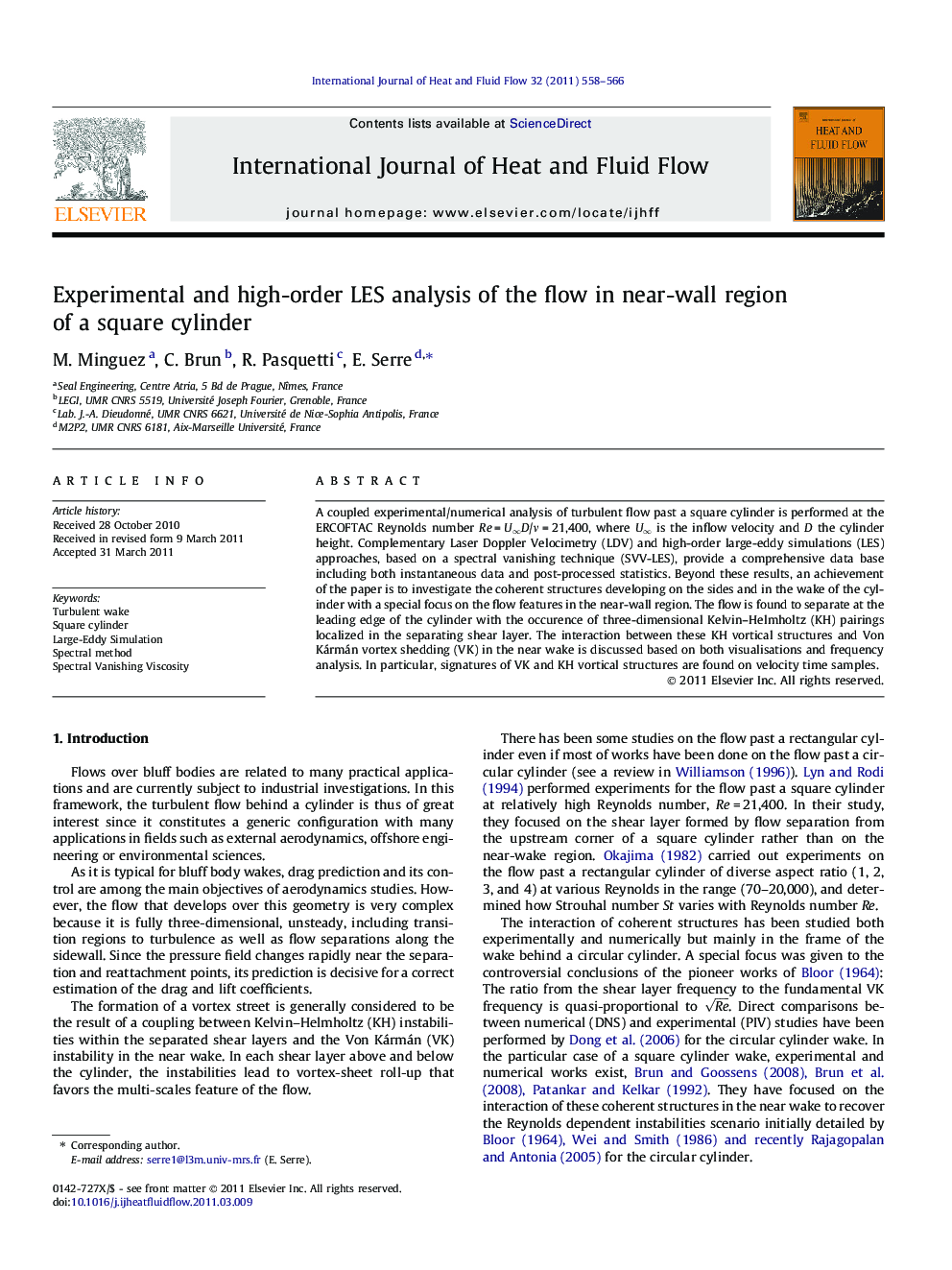 Experimental and high-order LES analysis of the flow in near-wall region of a square cylinder