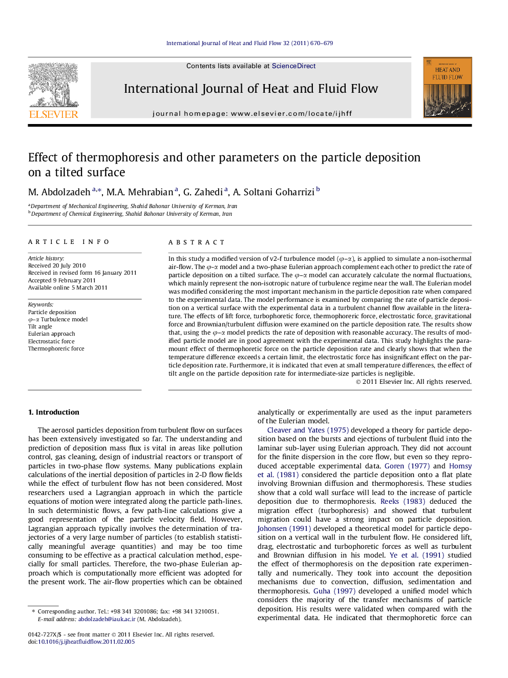 Effect of thermophoresis and other parameters on the particle deposition on a tilted surface