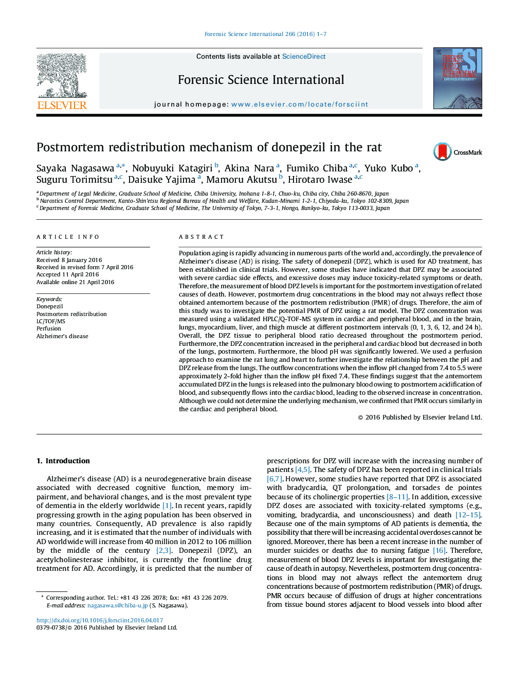 Postmortem redistribution mechanism of donepezil in the rat