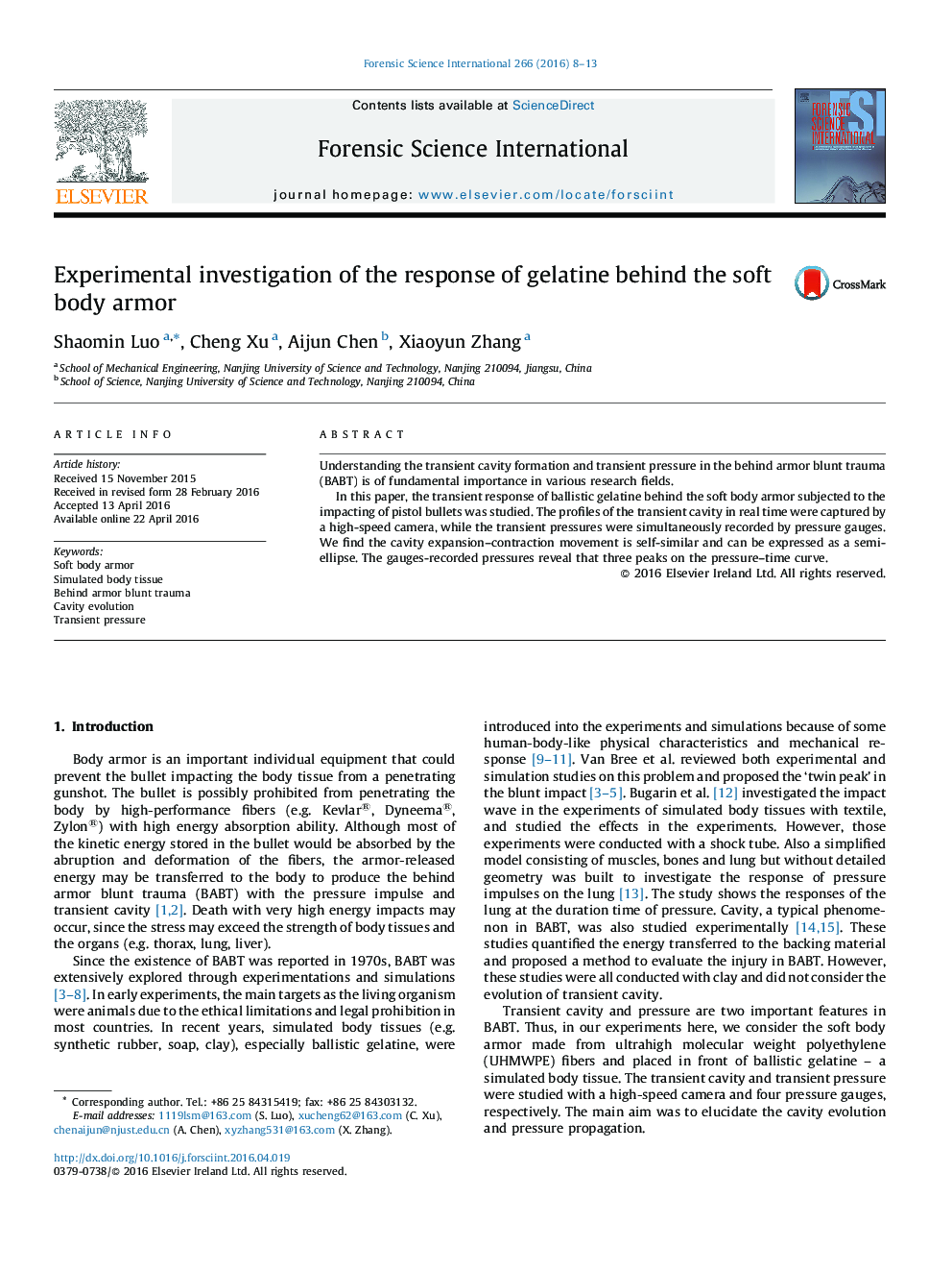 Experimental investigation of the response of gelatine behind the soft body armor