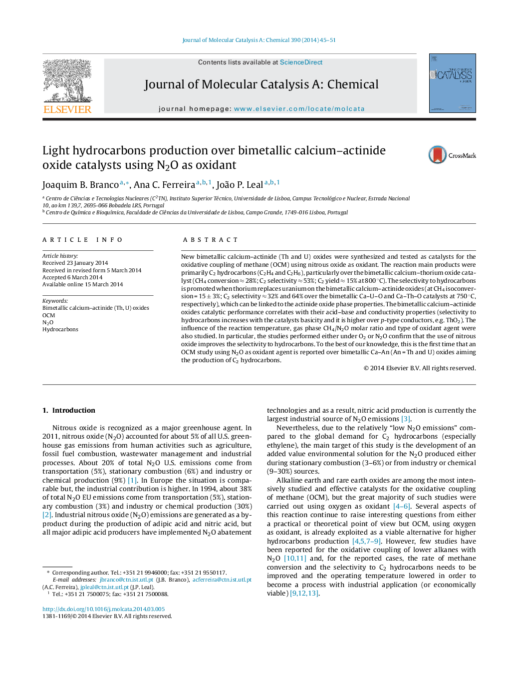 Light hydrocarbons production over bimetallic calcium–actinide oxide catalysts using N2O as oxidant