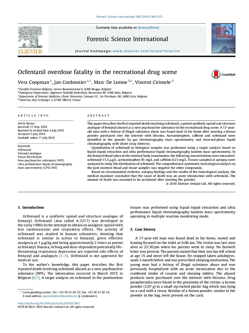 Ocfentanil overdose fatality in the recreational drug scene