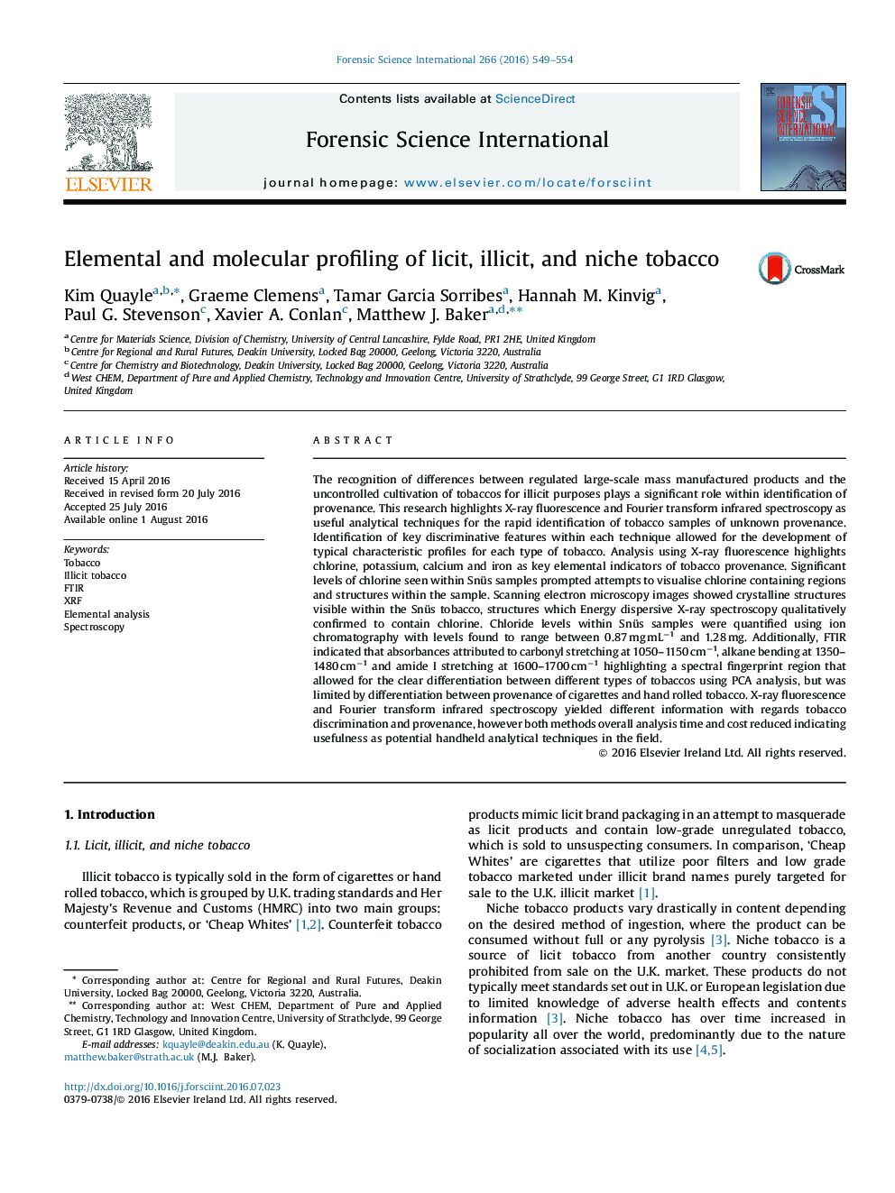 Elemental and molecular profiling of licit, illicit, and niche tobacco