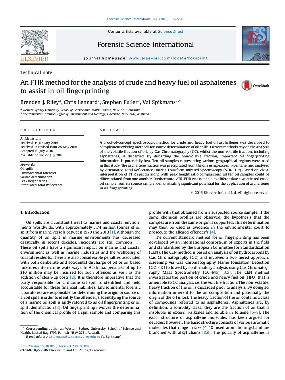 An FTIR method for the analysis of crude and heavy fuel oil asphaltenes to assist in oil fingerprinting