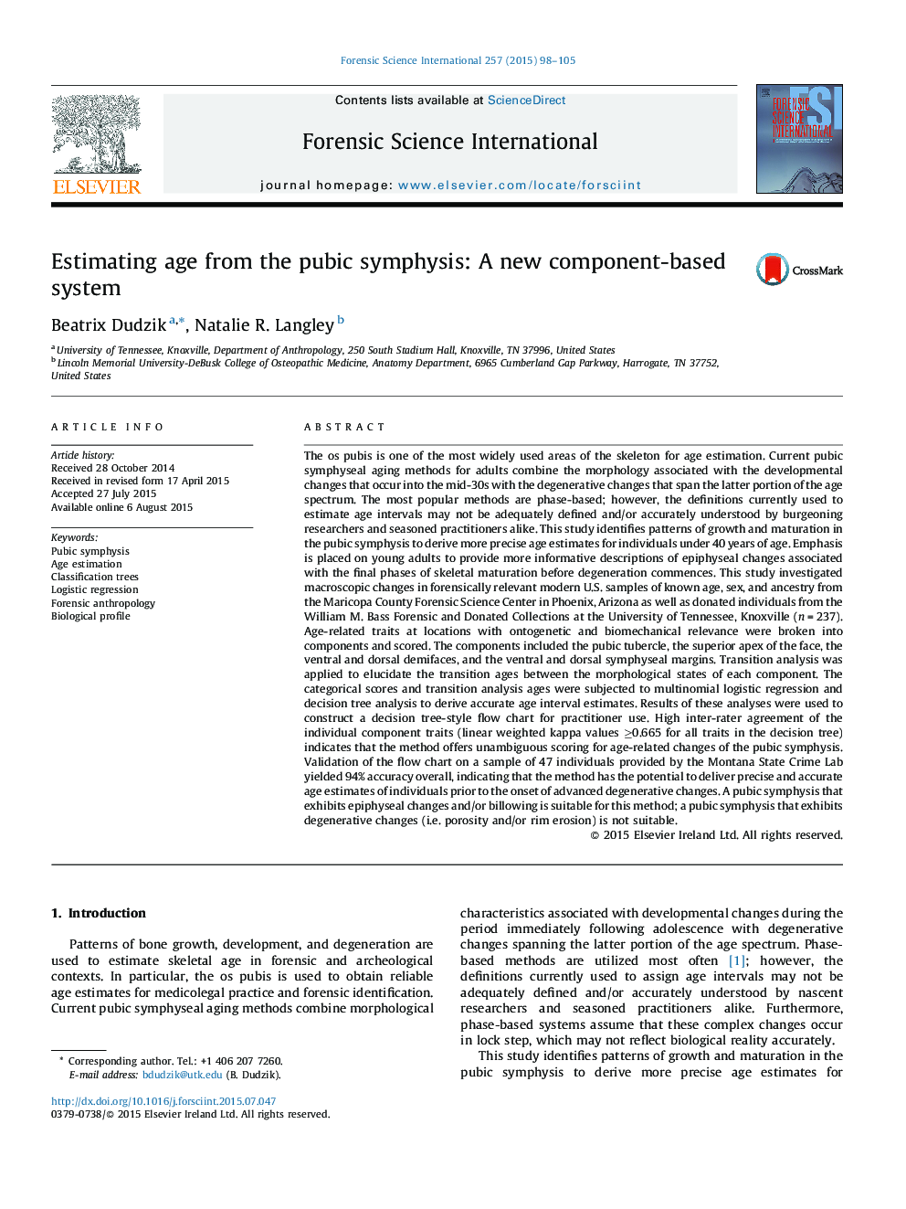 Estimating age from the pubic symphysis: A new component-based system