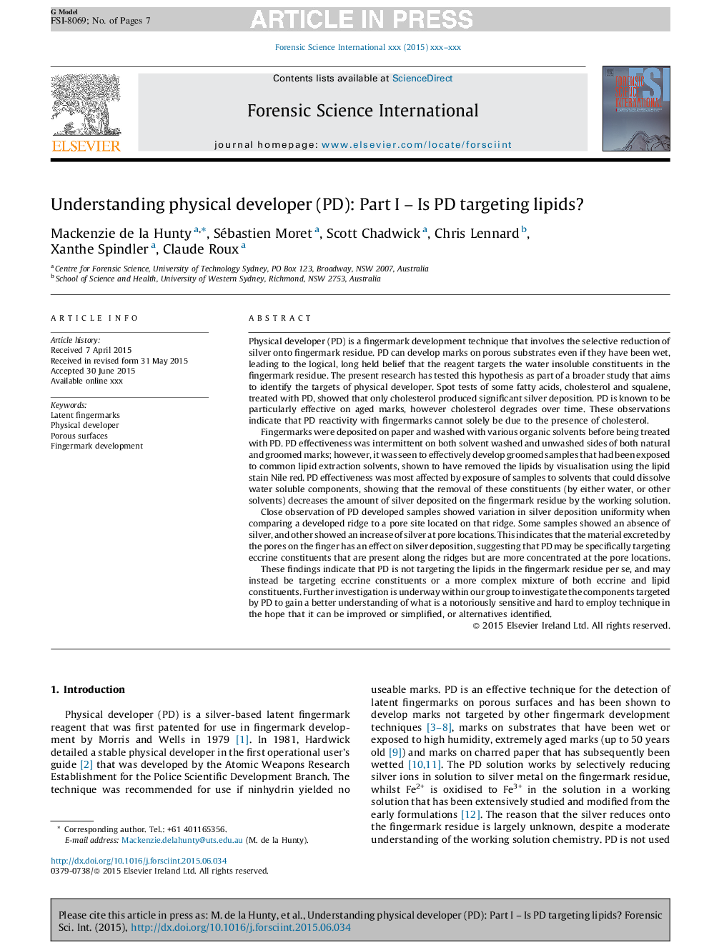 Understanding physical developer (PD): Part I - Is PD targeting lipids?