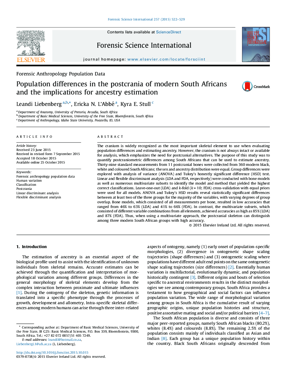 Population differences in the postcrania of modern South Africans and the implications for ancestry estimation