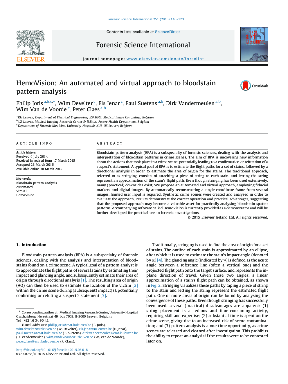 HemoVision: An automated and virtual approach to bloodstain pattern analysis