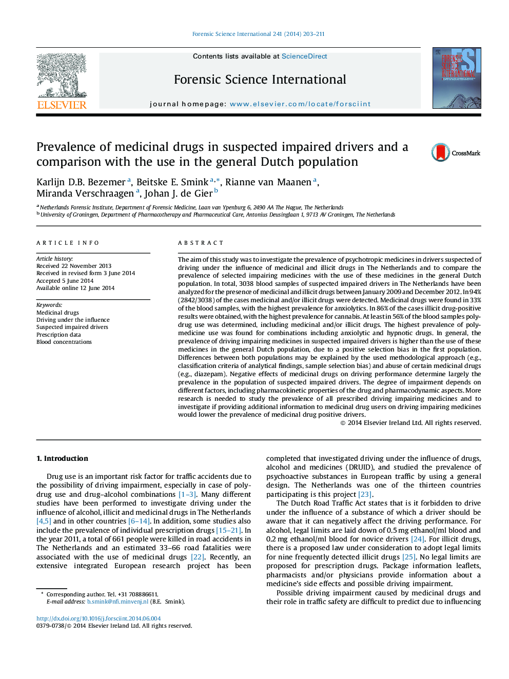 Prevalence of medicinal drugs in suspected impaired drivers and a comparison with the use in the general Dutch population