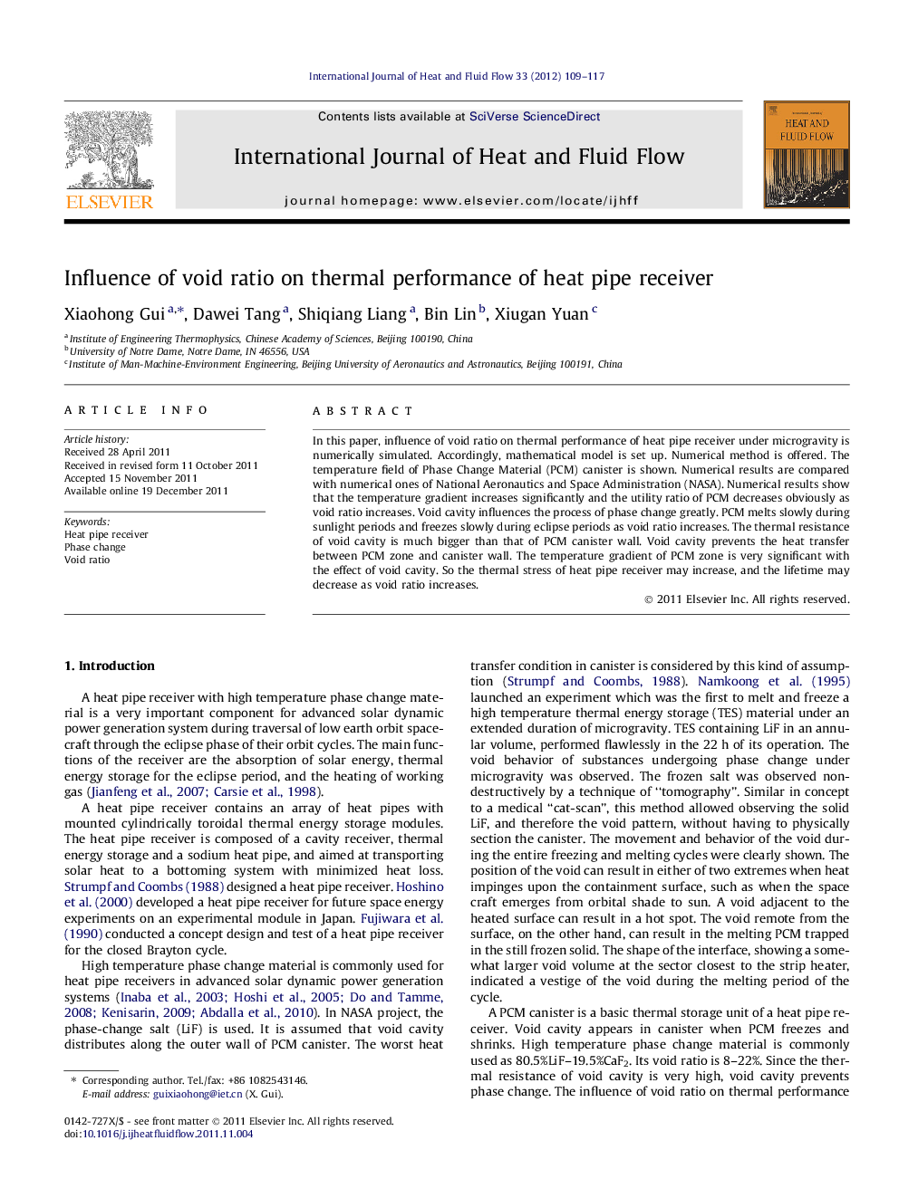 Influence of void ratio on thermal performance of heat pipe receiver