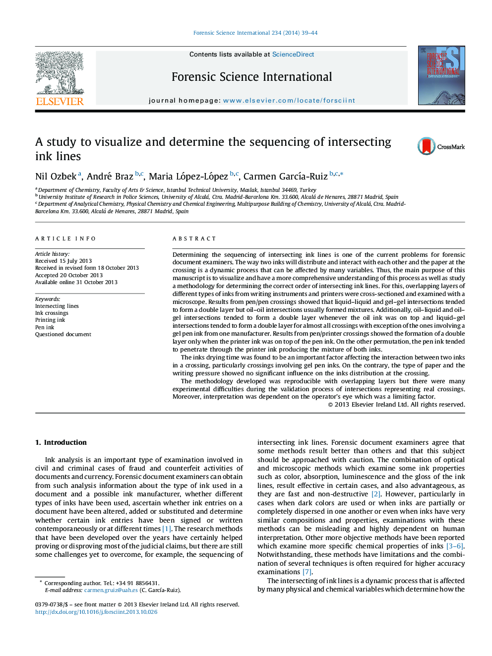 A study to visualize and determine the sequencing of intersecting ink lines