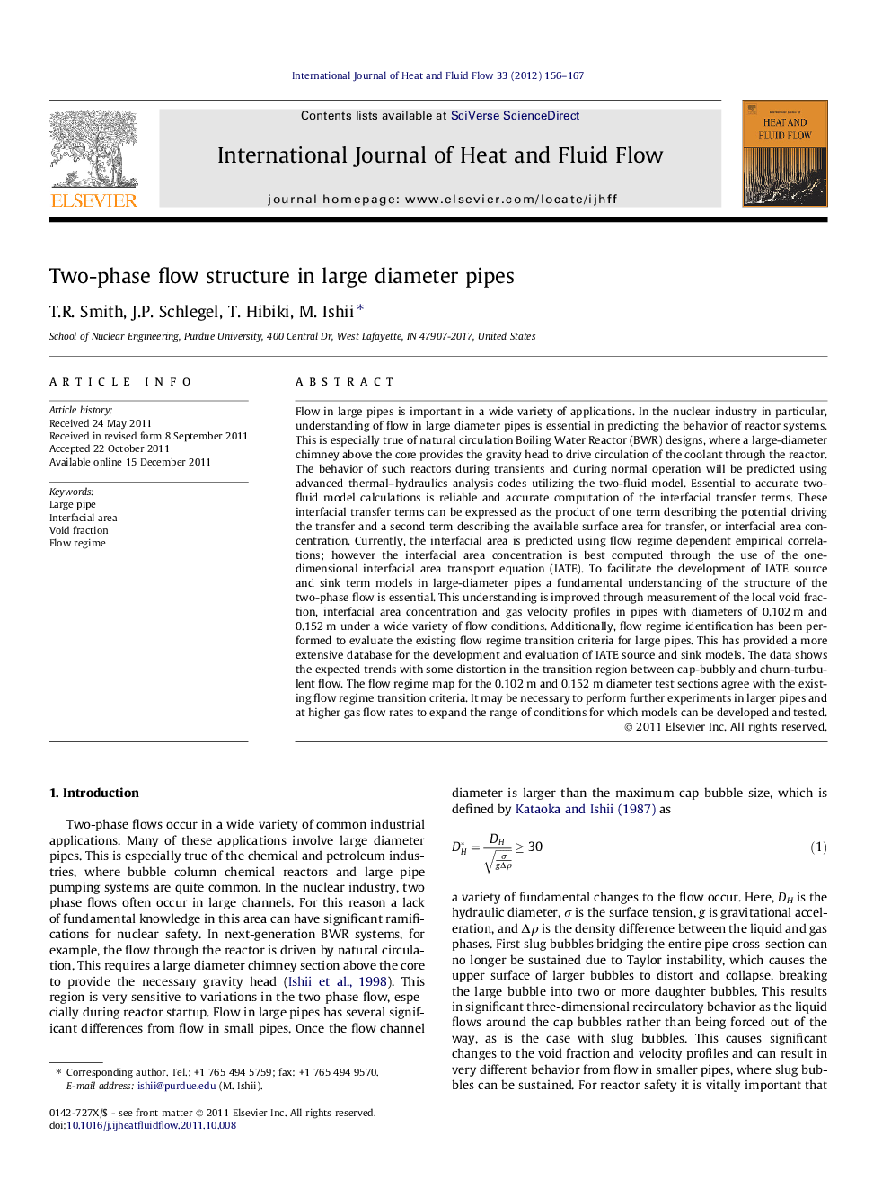 Two-phase flow structure in large diameter pipes