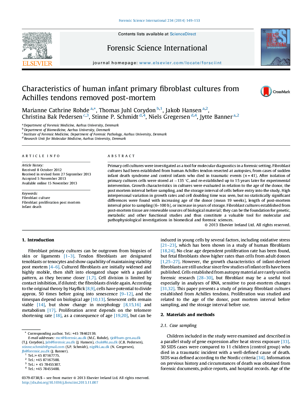 Characteristics of human infant primary fibroblast cultures from Achilles tendons removed post-mortem