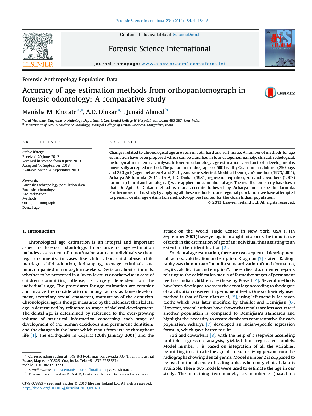 Accuracy of age estimation methods from orthopantomograph in forensic odontology: A comparative study