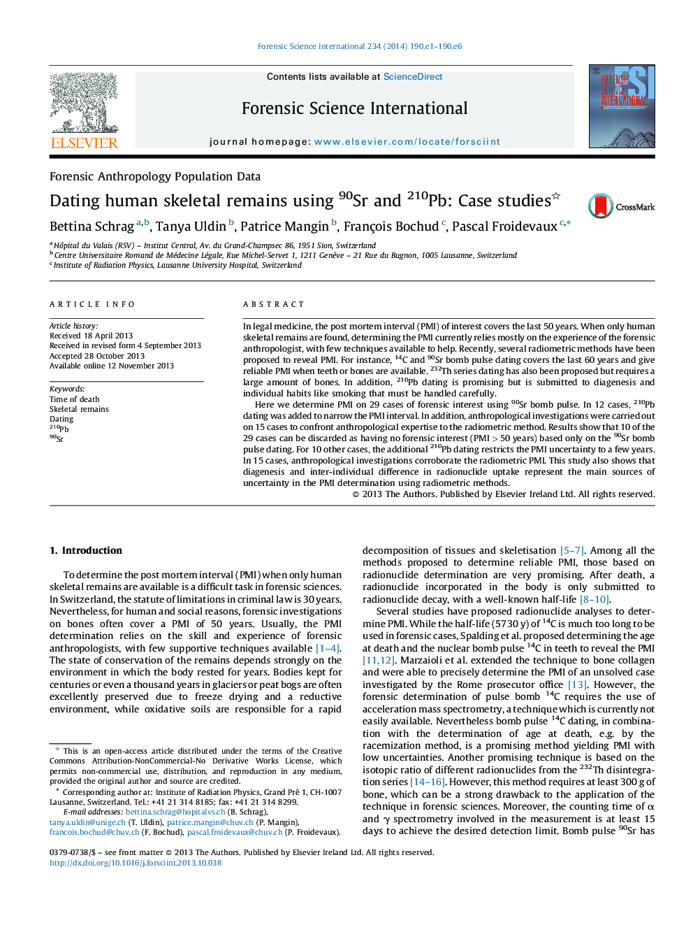 Dating human skeletal remains using 90Sr and 210Pb: Case studies