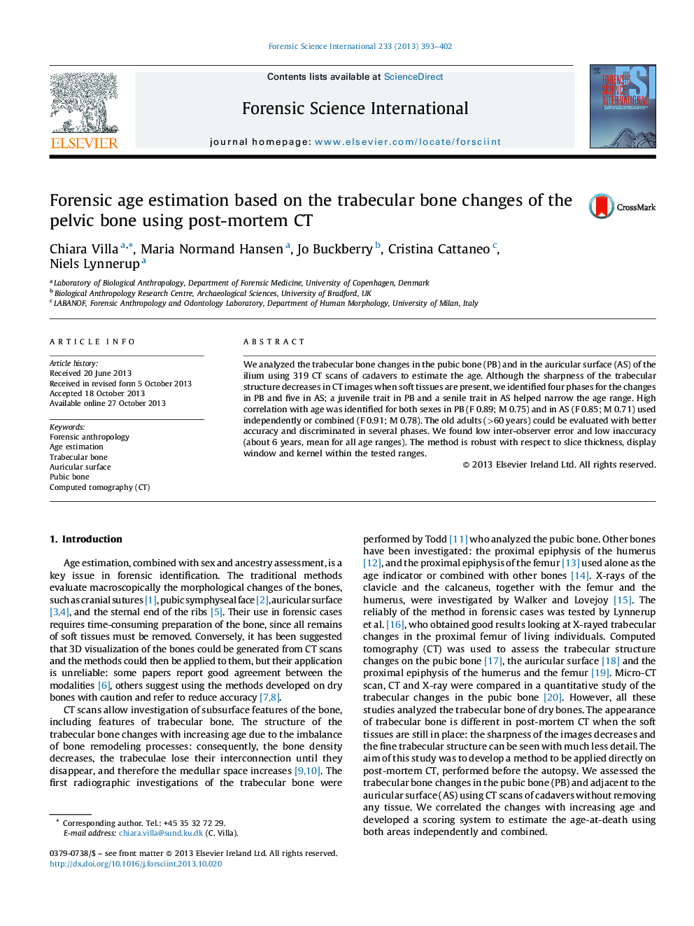 Forensic age estimation based on the trabecular bone changes of the pelvic bone using post-mortem CT