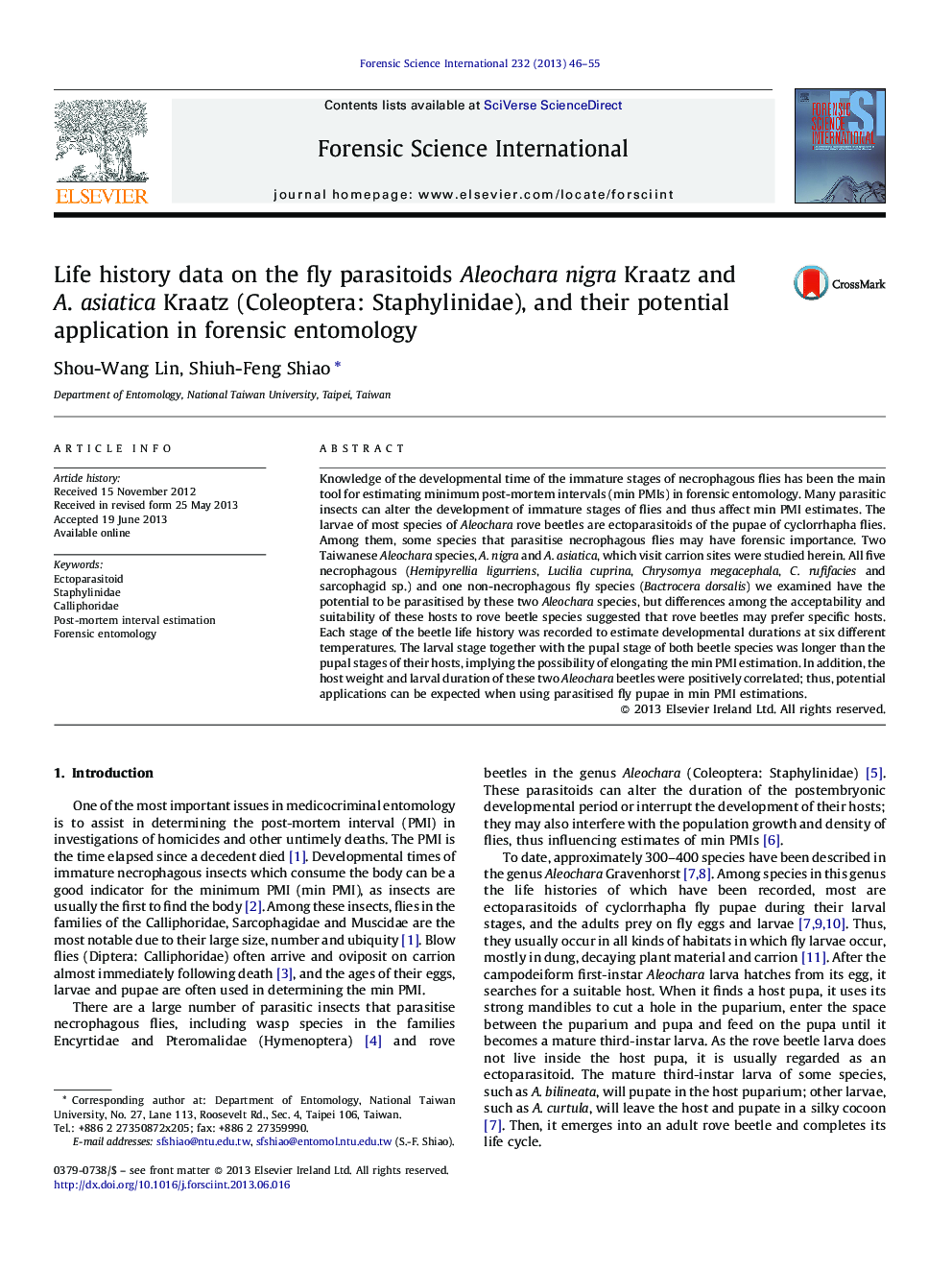 Life history data on the fly parasitoids Aleochara nigra Kraatz and A. asiatica Kraatz (Coleoptera: Staphylinidae), and their potential application in forensic entomology