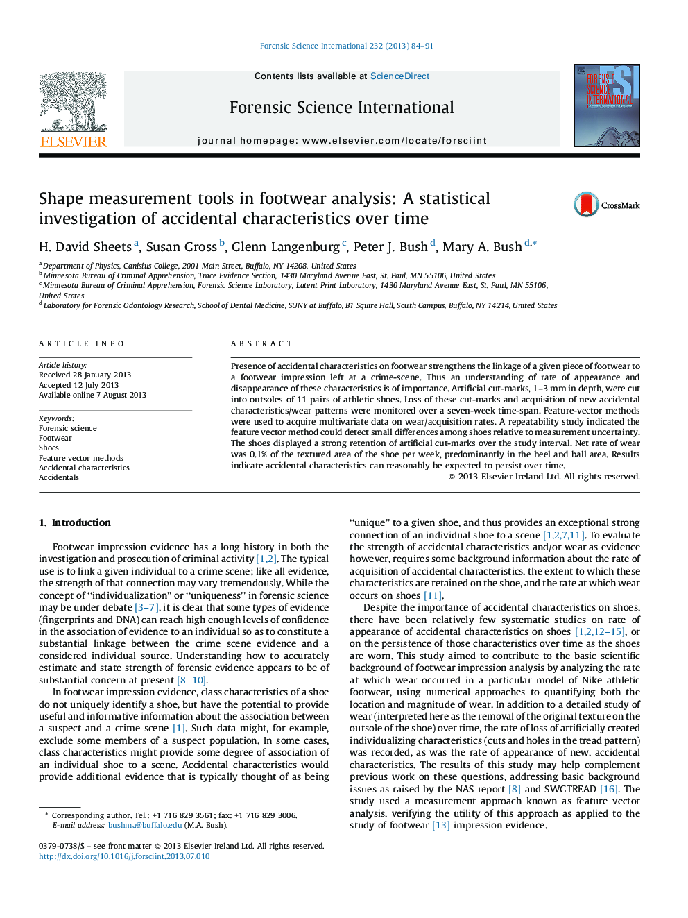 Shape measurement tools in footwear analysis: A statistical investigation of accidental characteristics over time