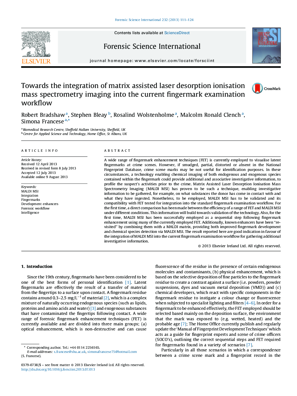 Towards the integration of matrix assisted laser desorption ionisation mass spectrometry imaging into the current fingermark examination workflow