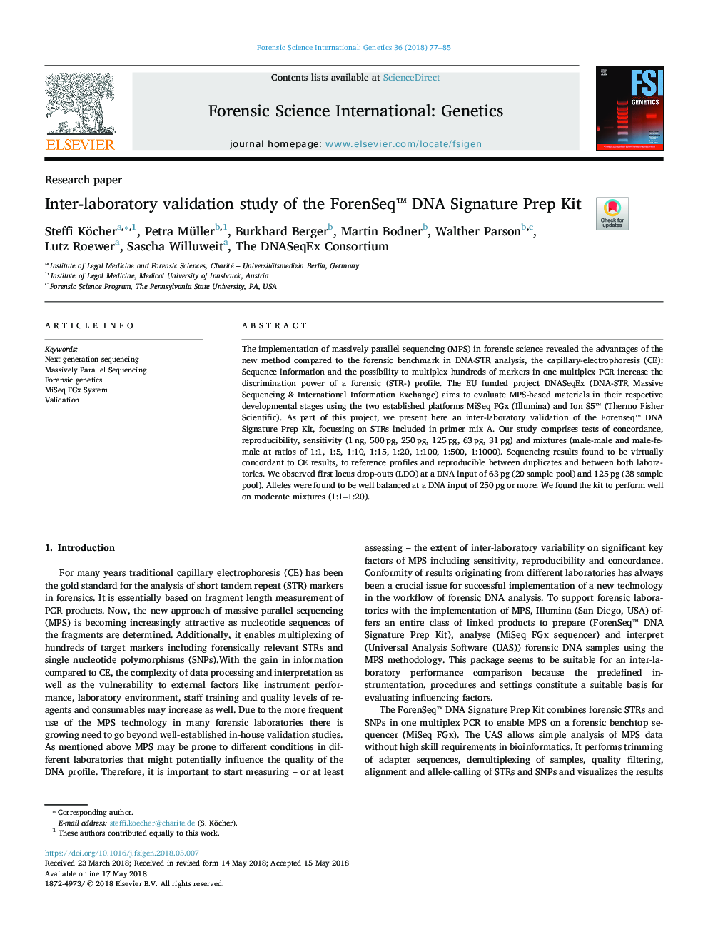 Inter-laboratory validation study of the ForenSeqâ¢ DNA Signature Prep Kit