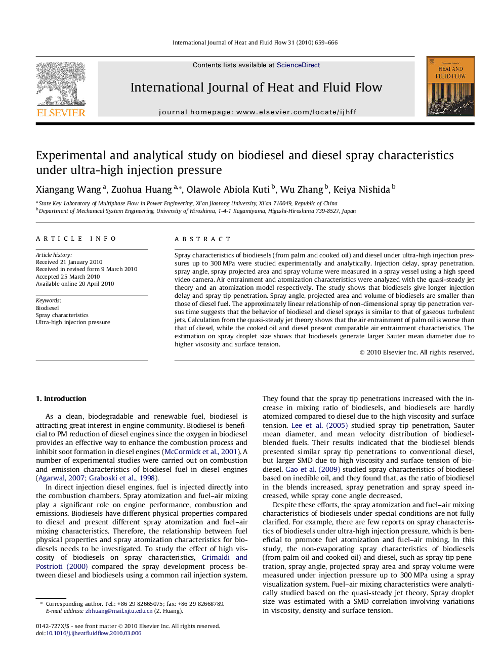 Experimental and analytical study on biodiesel and diesel spray characteristics under ultra-high injection pressure