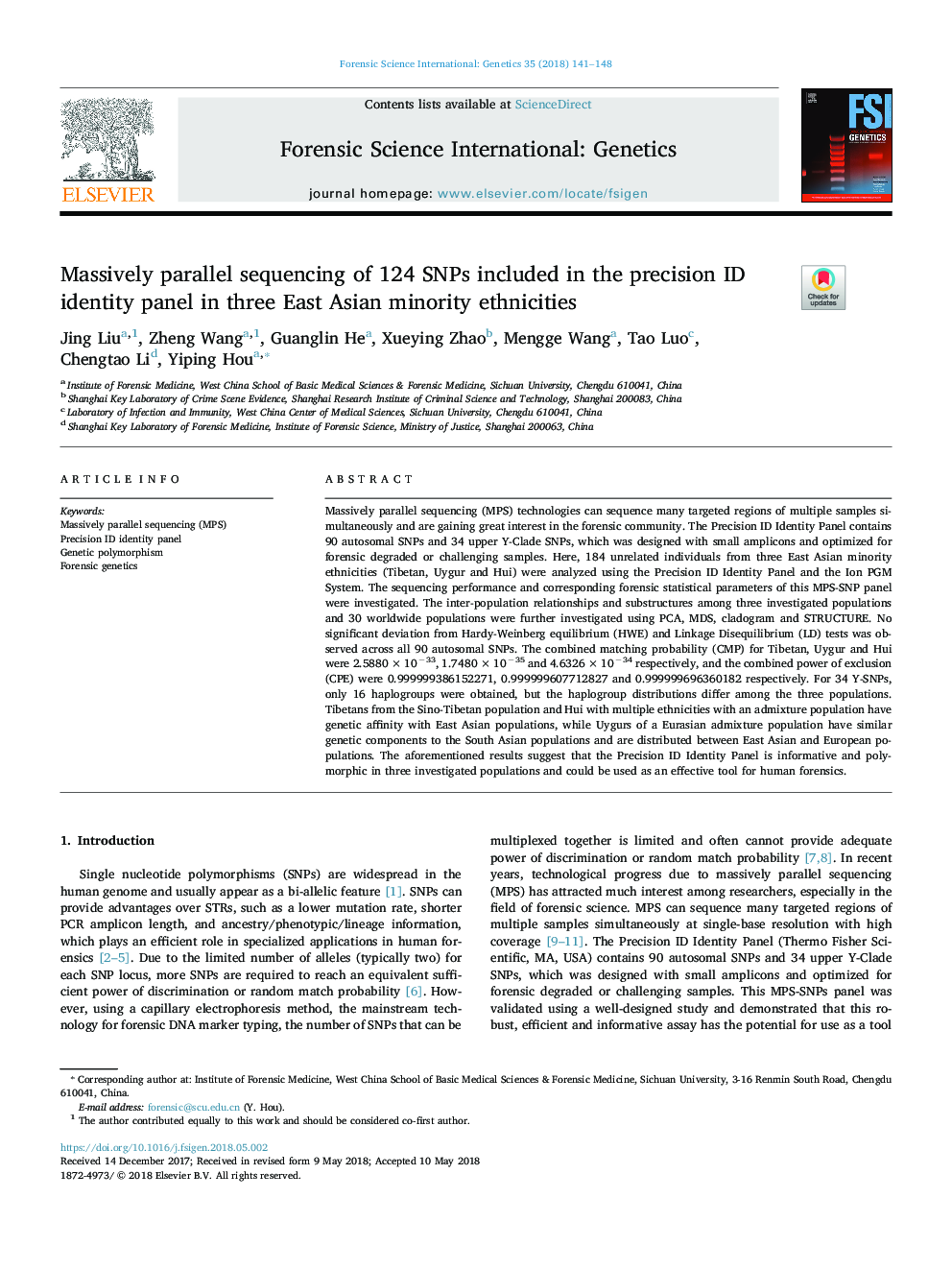 Massively parallel sequencing of 124 SNPs included in the precision ID identity panel in three East Asian minority ethnicities