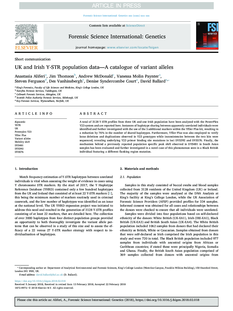 UK and Irish Y-STR population data-A catalogue of variant alleles