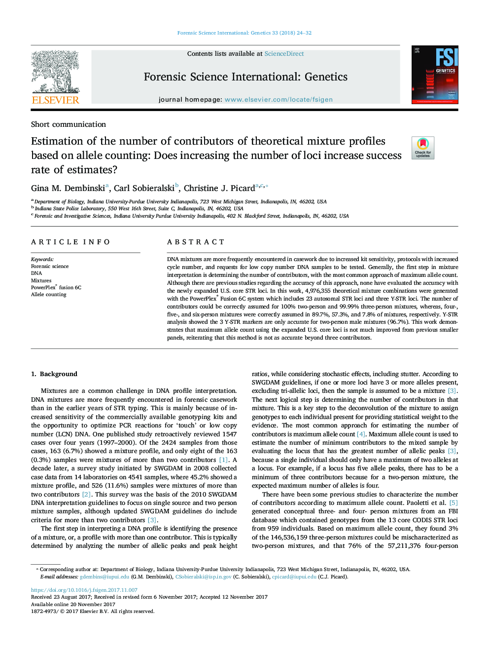 Estimation of the number of contributors of theoretical mixture profiles based on allele counting: Does increasing the number of loci increase success rate of estimates?