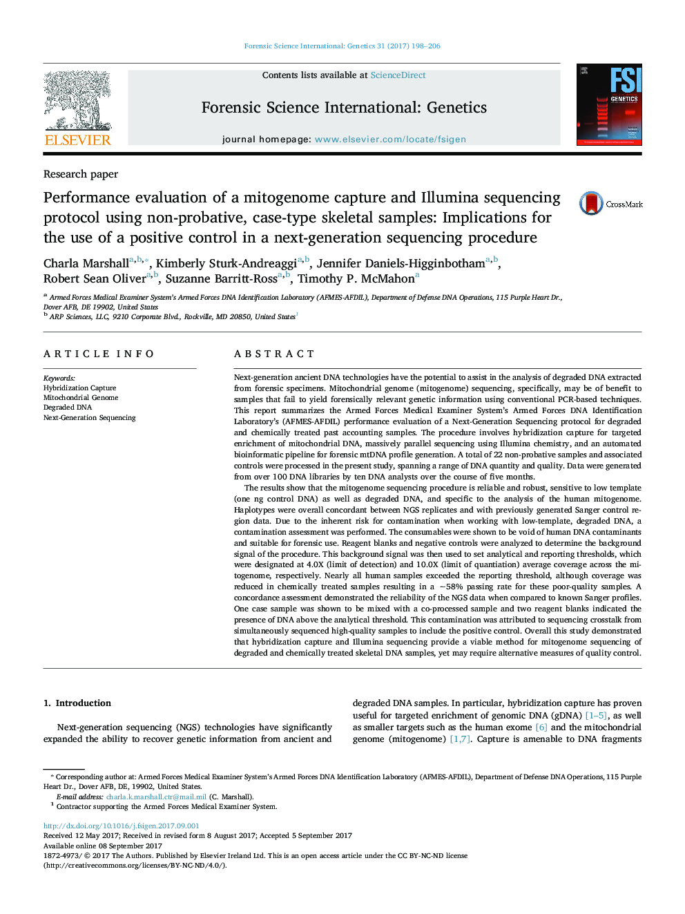 Performance evaluation of a mitogenome capture and Illumina sequencing protocol using non-probative, case-type skeletal samples: Implications for the use of a positive control in a next-generation sequencing procedure