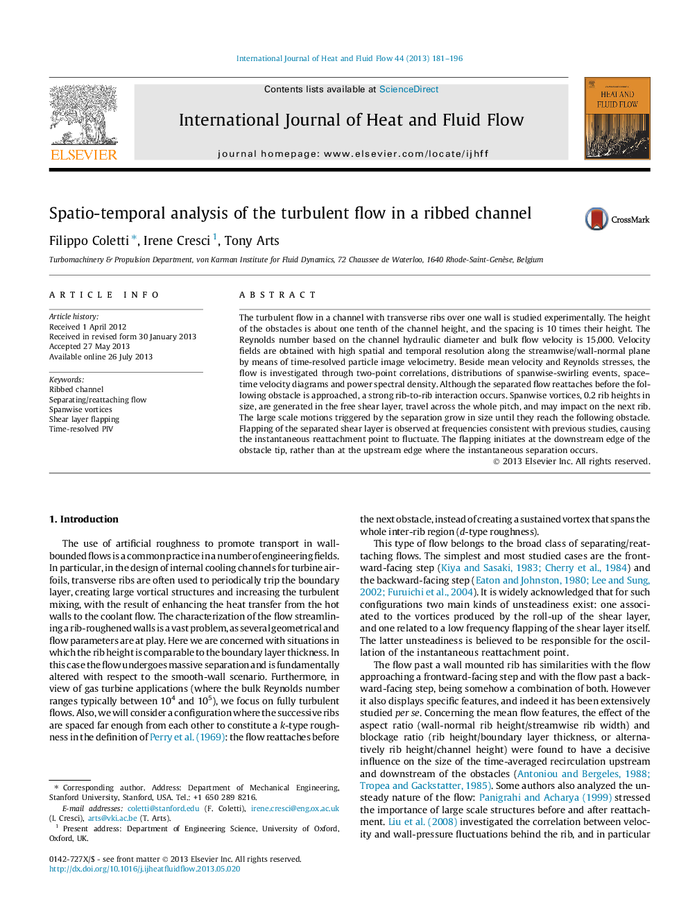 Spatio-temporal analysis of the turbulent flow in a ribbed channel