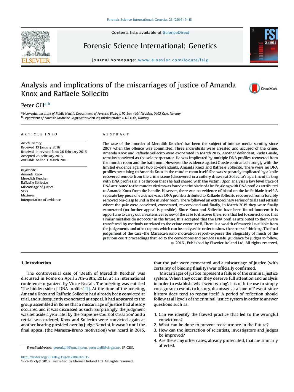 Analysis and implications of the miscarriages of justice of Amanda Knox and Raffaele Sollecito