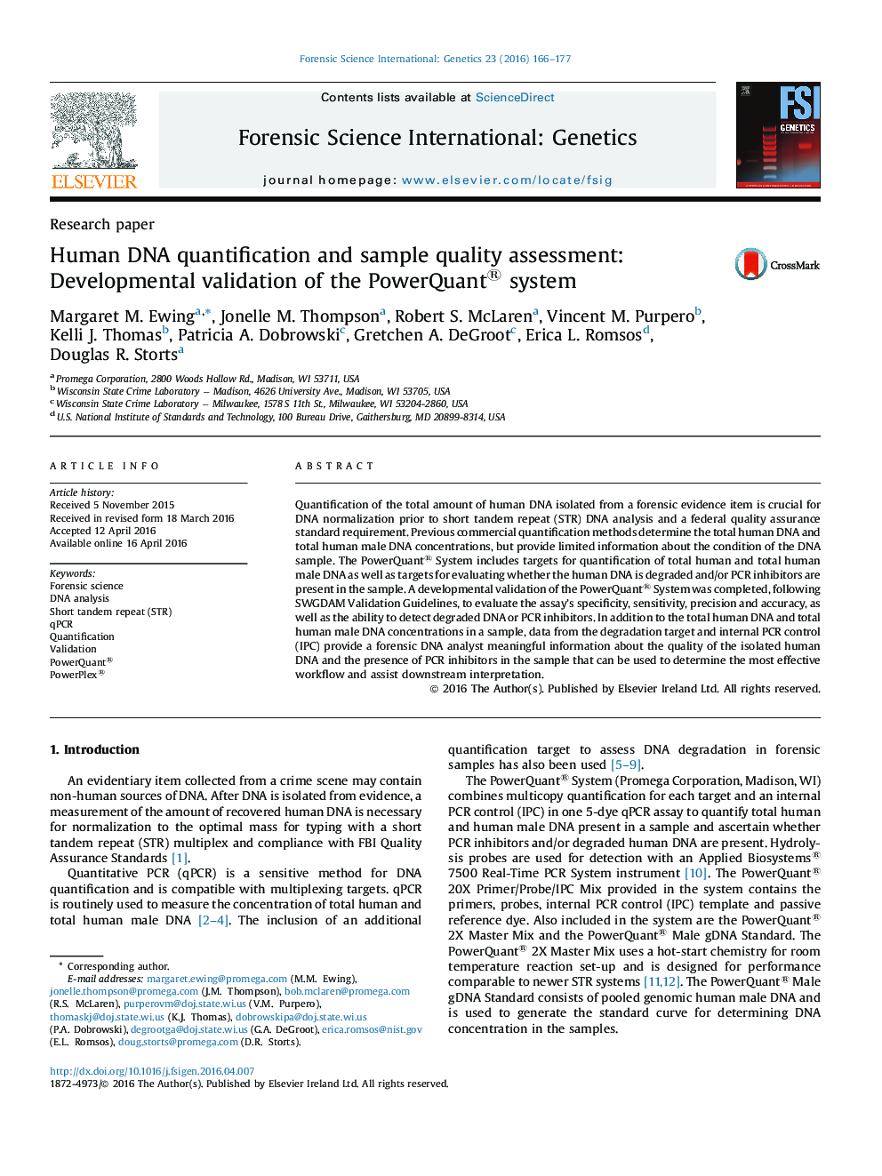 Human DNA quantification and sample quality assessment: Developmental validation of the PowerQuantÂ¨r) system