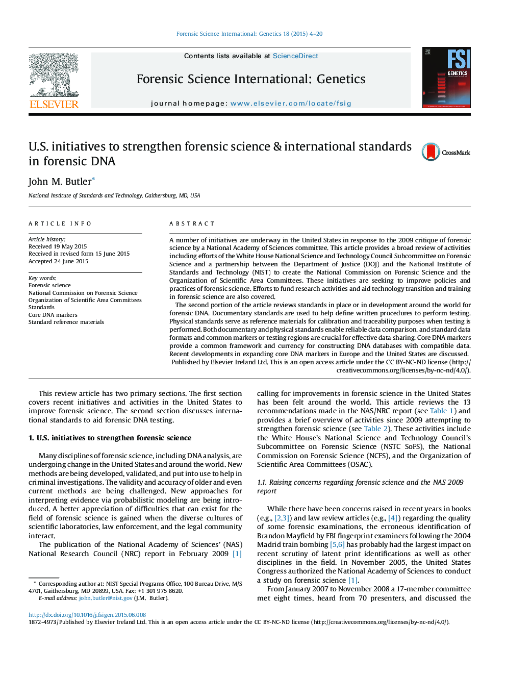 U.S. initiatives to strengthen forensic science & international standards in forensic DNA