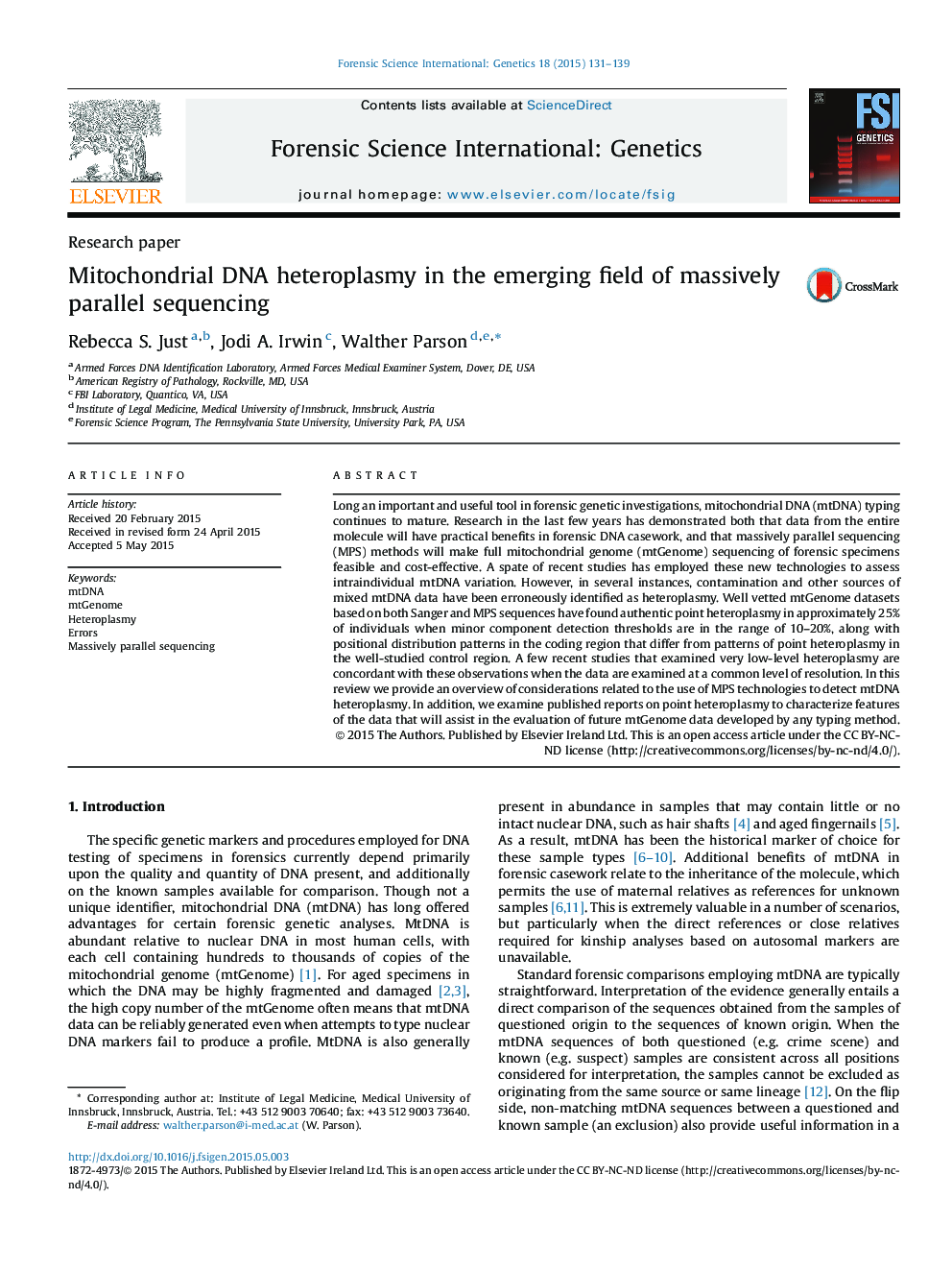 Mitochondrial DNA heteroplasmy in the emerging field of massively parallel sequencing