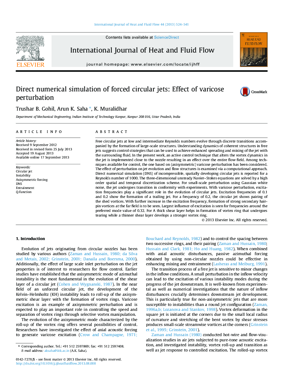 عکس صفحه اول مقاله: Direct numerical simulation of forced circular jets: Effect of varicose perturbation Direct numerical simulation of forced circular jets: Effect of varicose perturbation