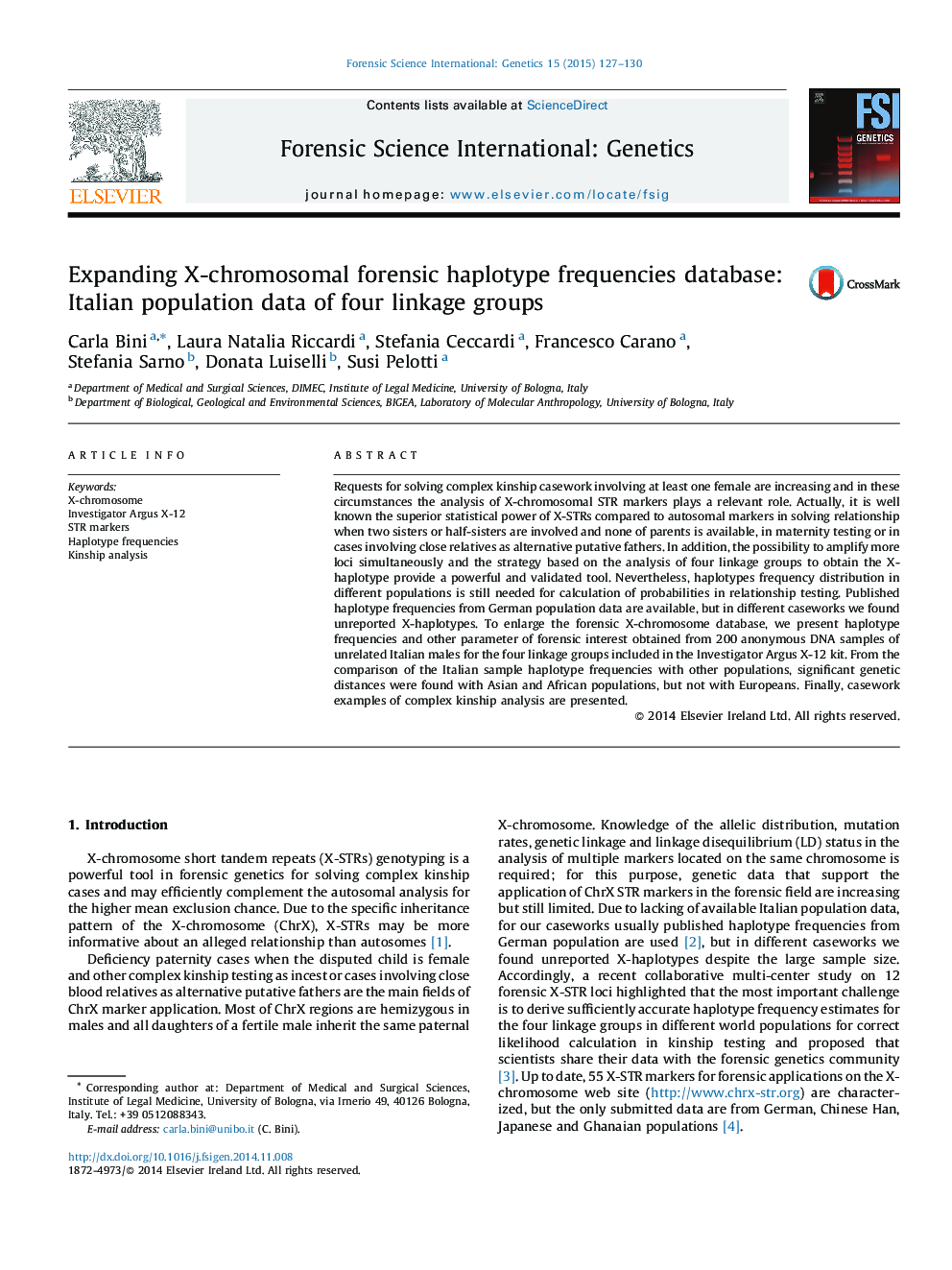 Expanding X-chromosomal forensic haplotype frequencies database: Italian population data of four linkage groups