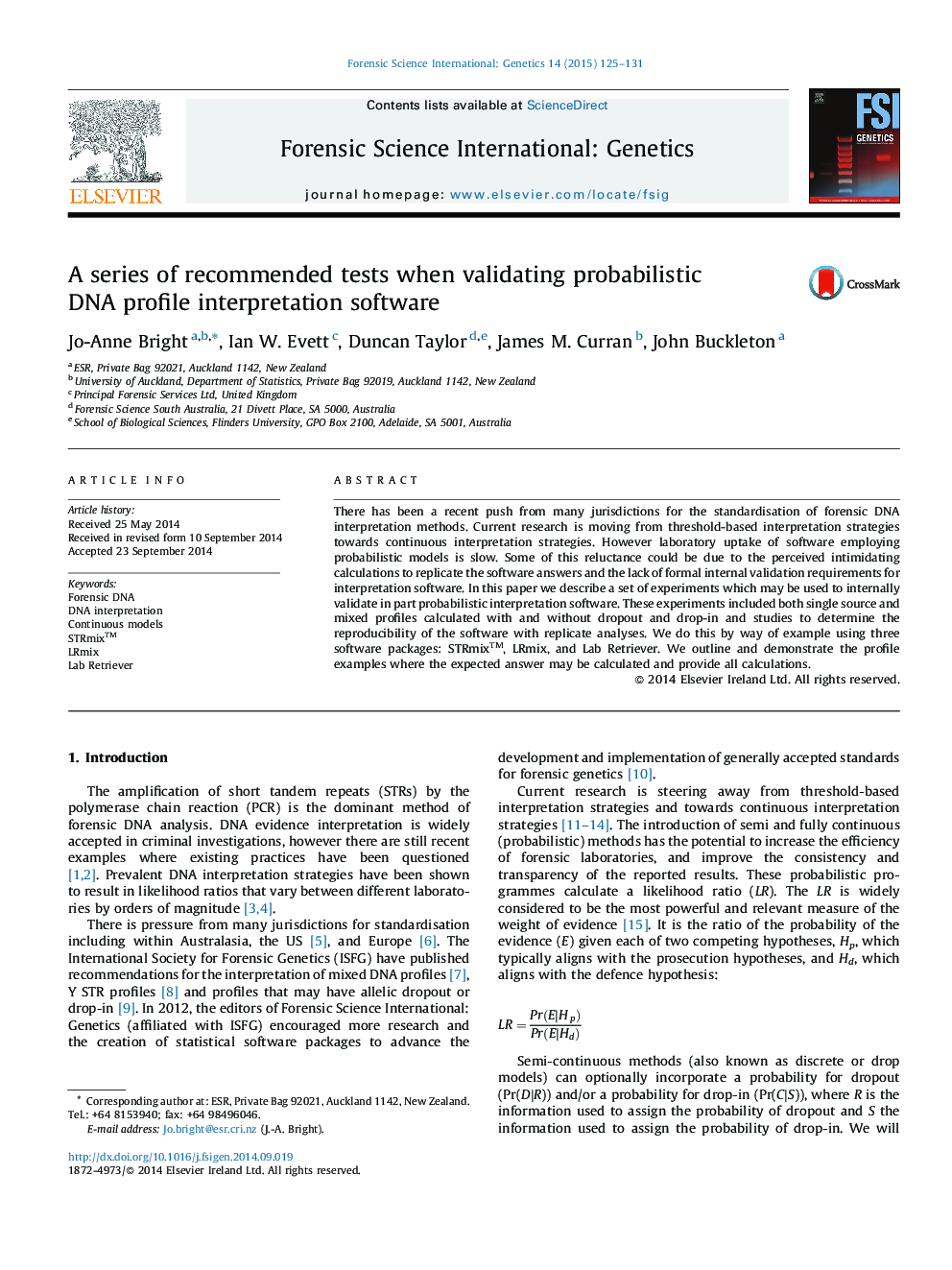 A series of recommended tests when validating probabilistic DNA profile interpretation software