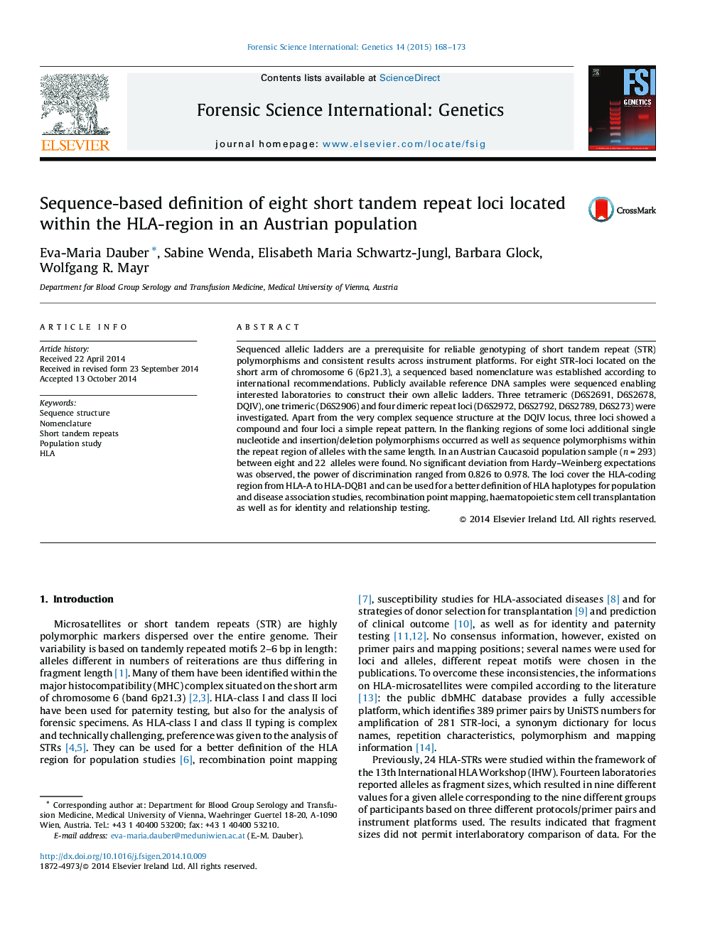 Sequence-based definition of eight short tandem repeat loci located within the HLA-region in an Austrian population