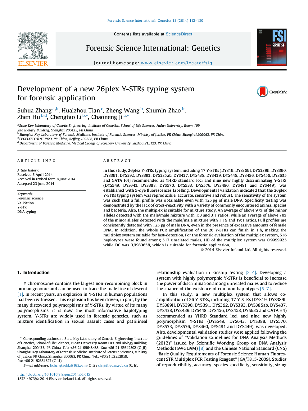 Development of a new 26plex Y-STRs typing system for forensic application