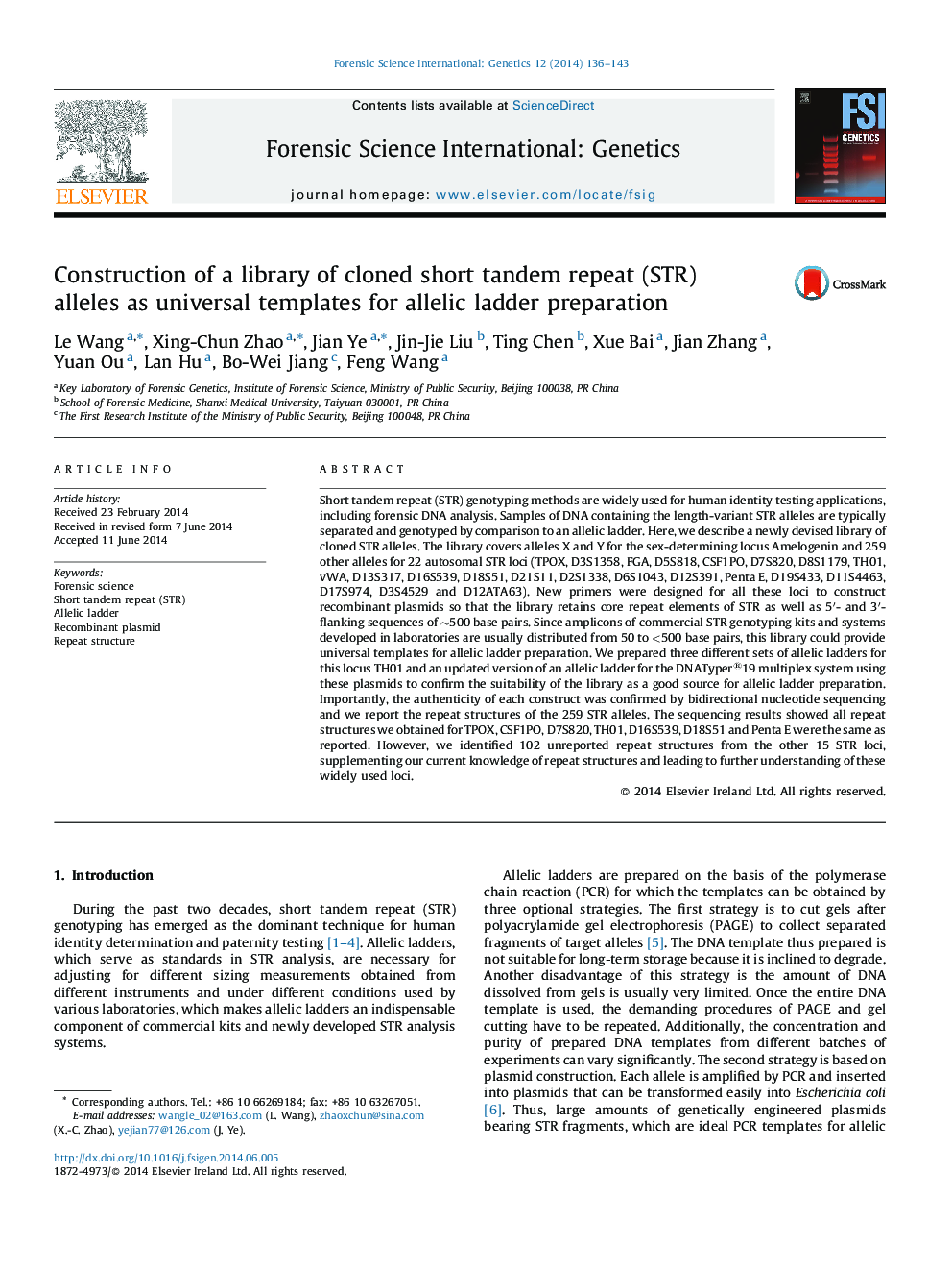 Construction of a library of cloned short tandem repeat (STR) alleles as universal templates for allelic ladder preparation