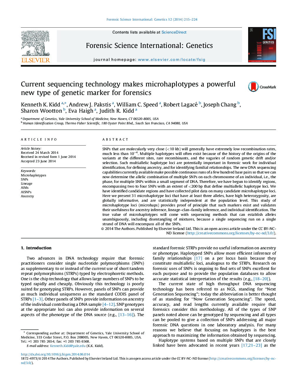 Current sequencing technology makes microhaplotypes a powerful new type of genetic marker for forensics