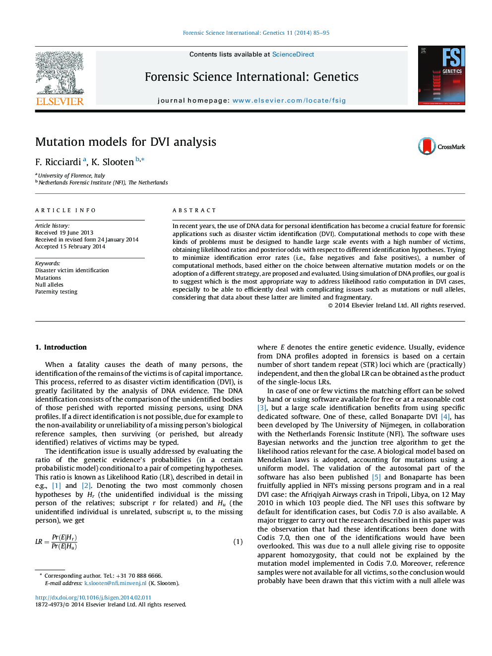 Mutation models for DVI analysis