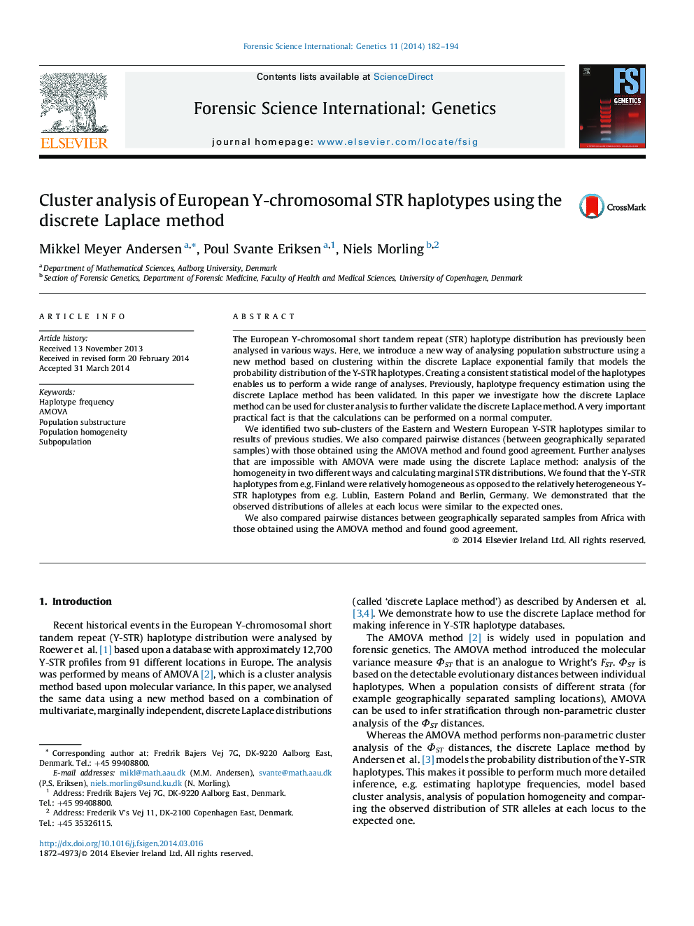 Cluster analysis of European Y-chromosomal STR haplotypes using the discrete Laplace method