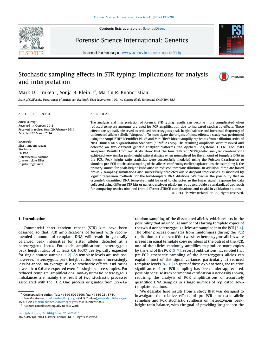 Stochastic sampling effects in STR typing: Implications for analysis and interpretation