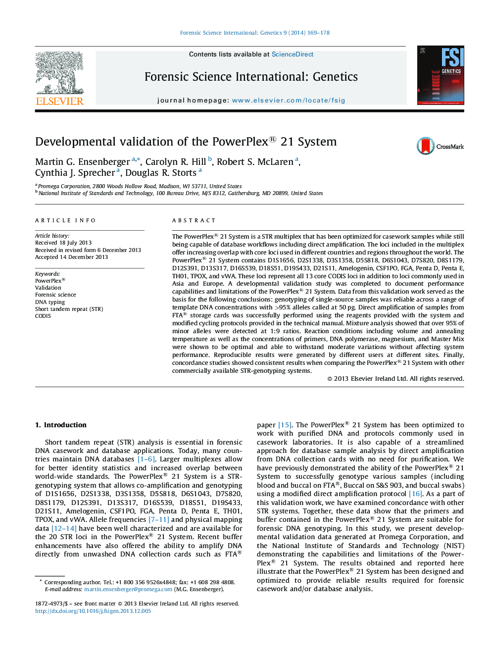 Developmental validation of the PowerPlex® 21 System