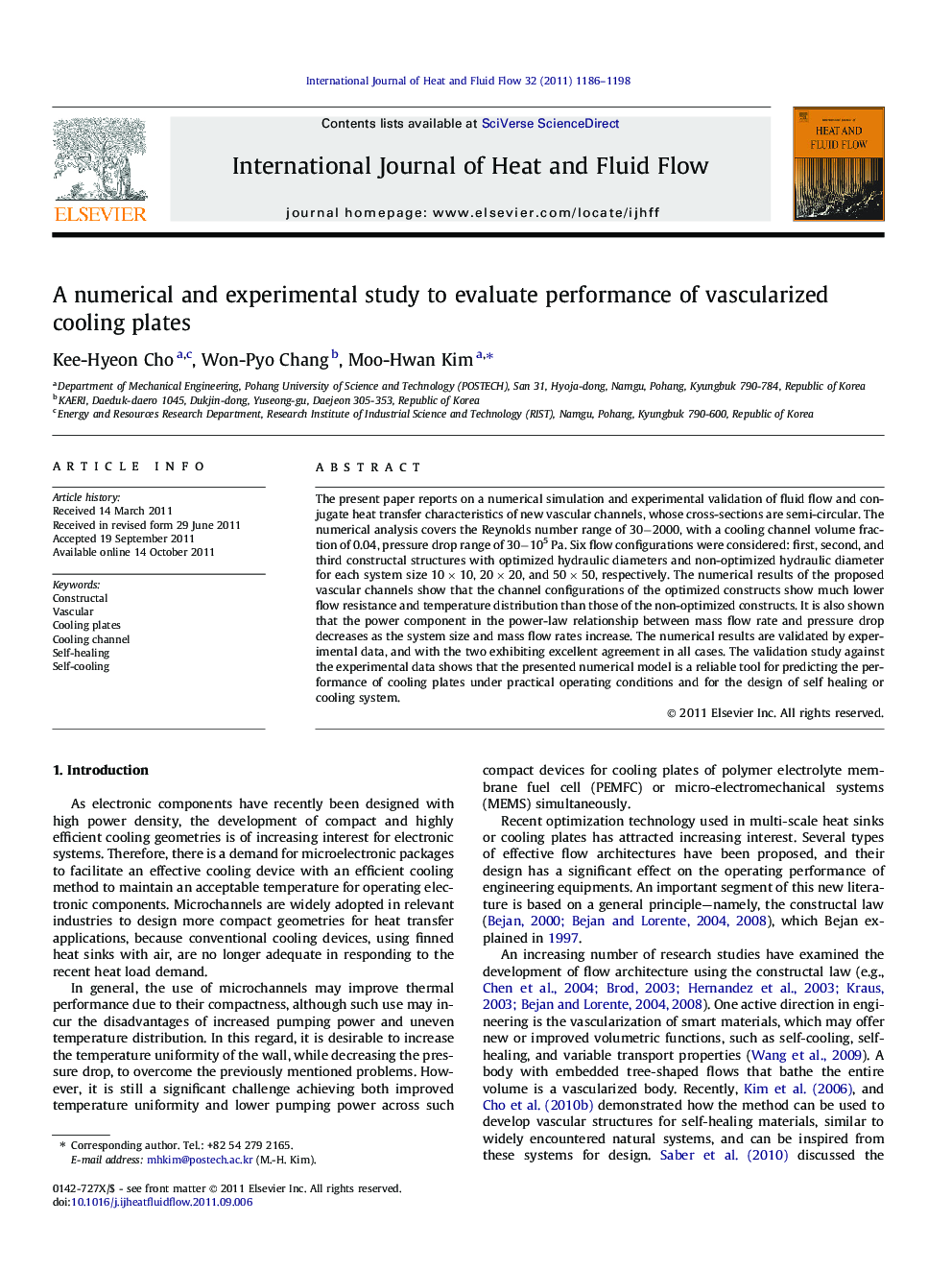 A numerical and experimental study to evaluate performance of vascularized cooling plates